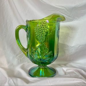 Vintage Indiana Glass Harvest Grape Lime Green Carnival Glass Iridescent Pitcher